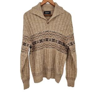 Vintage Jantzen Sweater Mens M 80s Fair Isle Ski Nordic Tan Cable Knit Cabincore